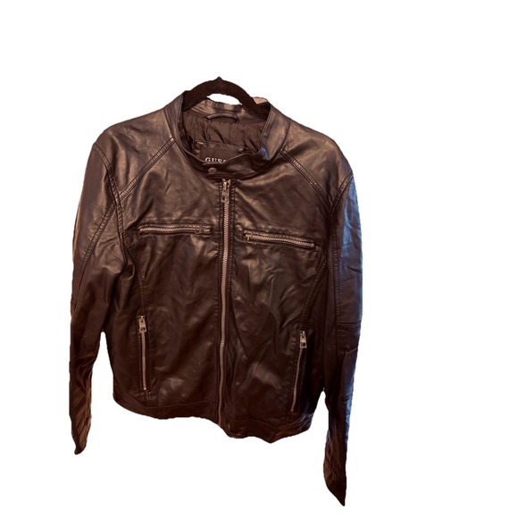 GUESS Los Angeles Men's Black Faux Leather Bomber Jacket‎ Size Medium - Picture 1 of 4